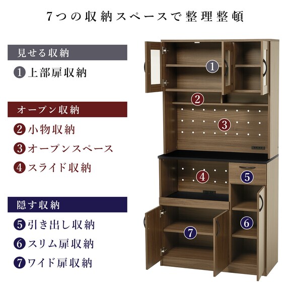 まとめて収納キッチンボード (ドアタイプ ブラウン) 3枚目画像