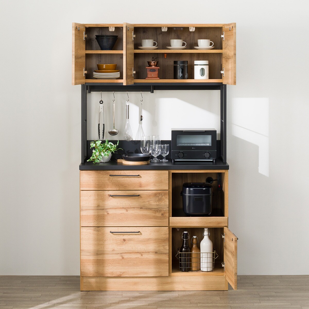 NITORIニトリ キッチンボード、キッチンキャビネット,幅100cm Used キッチンボードソフトクローズタイプ(IM301HQ 100OP MBR) | ニトリ