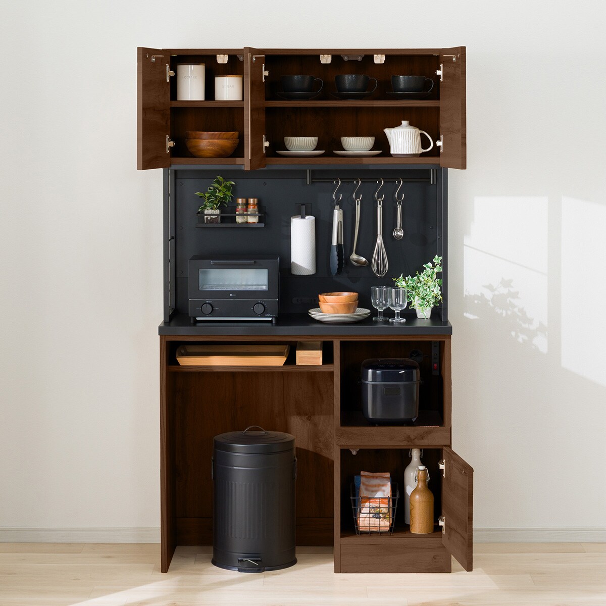 【リサさん専用】キッチンボード R054 白 キッチンボード、食器棚、モイス板付、幅117cm 自転車 クロス