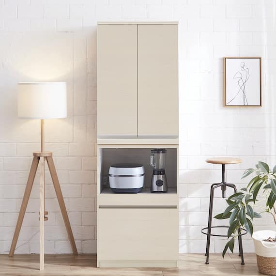 シンプルキッチンボード 60 (上扉 下オープン WH) 1枚目画像