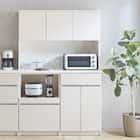 シンプルキッチンボード 120 (上オープン 下オープン+扉 WH) 1枚目画像