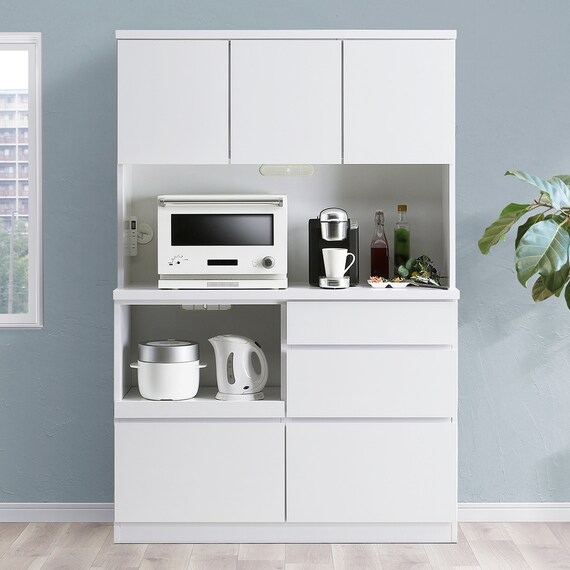 キッチンボード (鏡面仕様 引出しタイプ 幅120cm ホワイト) 1枚目画像