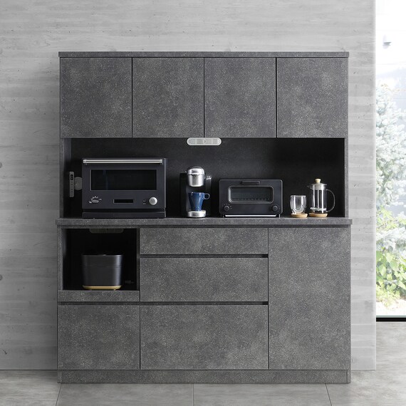 キッチンボード (セラミック柄 引出しタイプ 幅159.5cm グレー) 1枚目画像