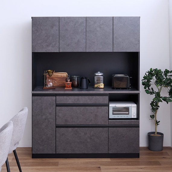 石目柄キッチンボード (幅140cm ダークグレー) 1枚目画像