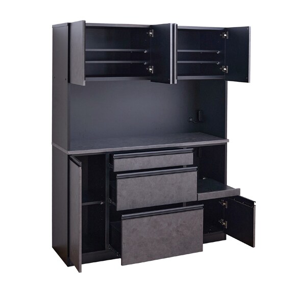 石目柄キッチンボード (幅140cm ダークグレー) 4枚目画像