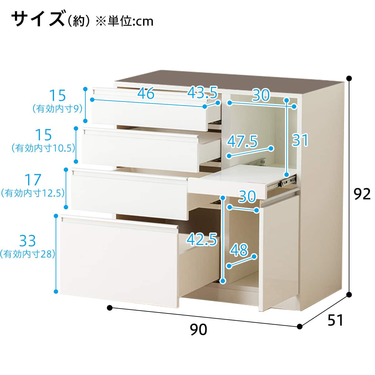 キッチンボード(レジューム 90TG/90QH ハイタイプ WH) | ニトリネット