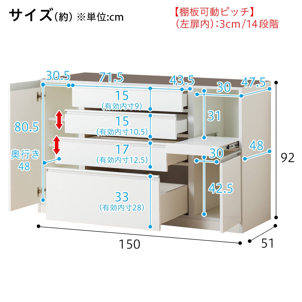 期間限定出品キッチンボード レジューム 150TF/150QH WH ニトリ キッチンボード(レジューム 150TF/150QH ハイタイプ WH) | ニトリ