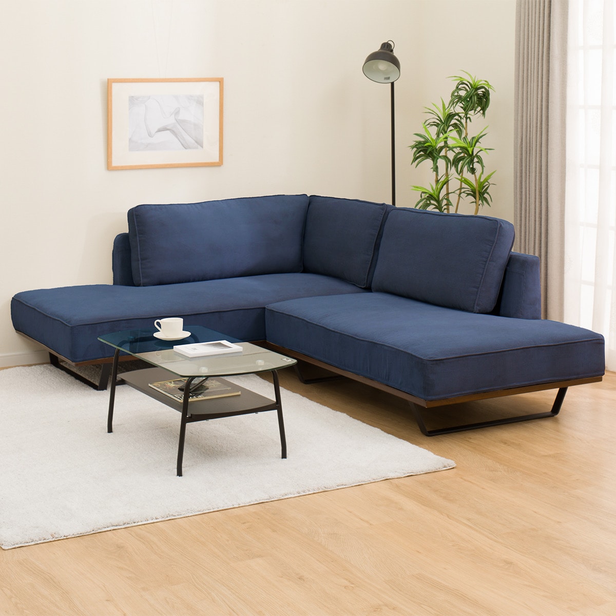 さ（断捨離中）① ニトリカウチソファ　ネイビー カウチソファセット 布張りタイプ (VS04C 右カウチ NV) | ニトリネット