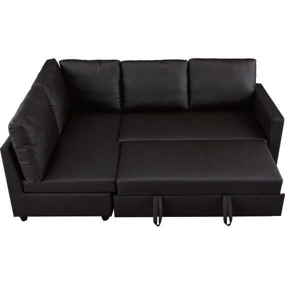 傷・汚れに強い コーナーソファベッド 収納付き 合皮タイプ (ノアーク2 右コーナー Nシールド DBR) 11枚目画像