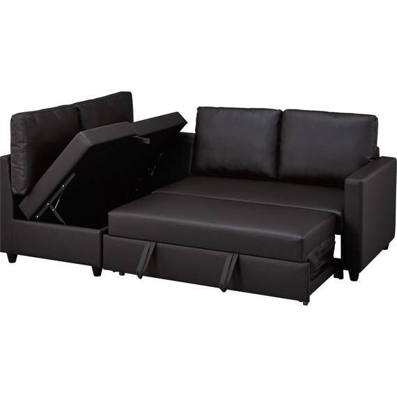 傷・汚れに強い コーナーソファベッド 収納付き 合皮タイプ (ノアーク2 右コーナー Nシールド DBR) 14枚目画像