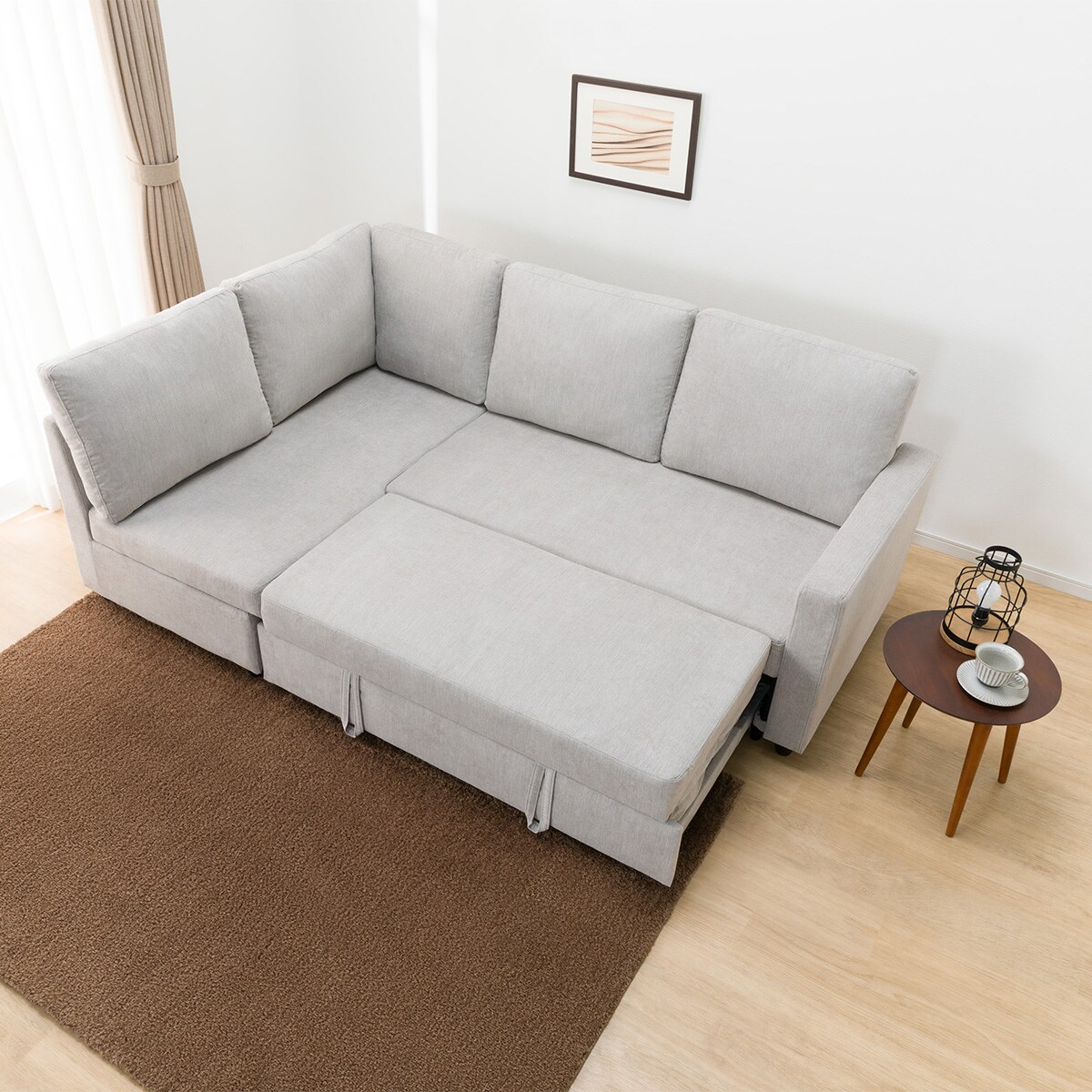 収納付きコーナーソファベッド 布張りタイプ (ノアーク2 右コーナー 撥