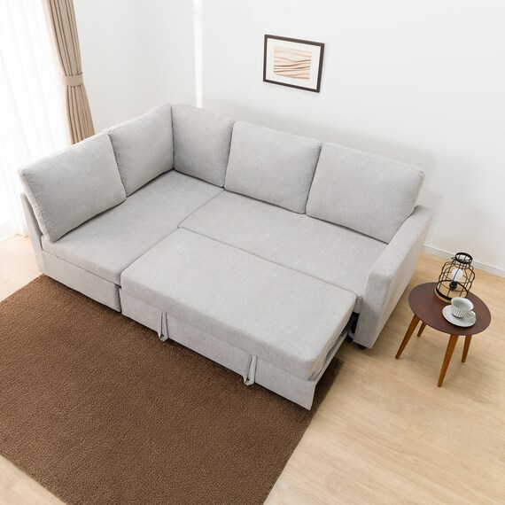 コーナーソファベッド 収納付き 布張りタイプ (ノアーク2 右コーナー 撥水加工タイプ MO) 2枚目画像