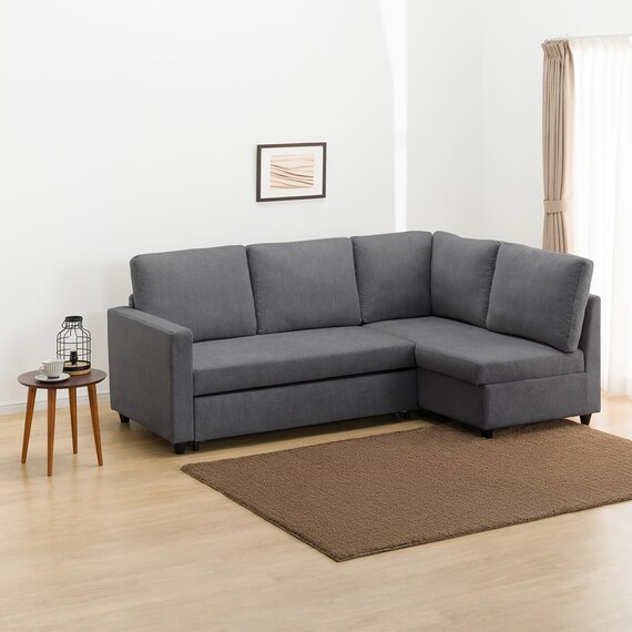 コーナーソファベッド 収納付き 布張りタイプ (ノアーク2 左コーナー 撥水加工タイプ DGY) 1枚目画像