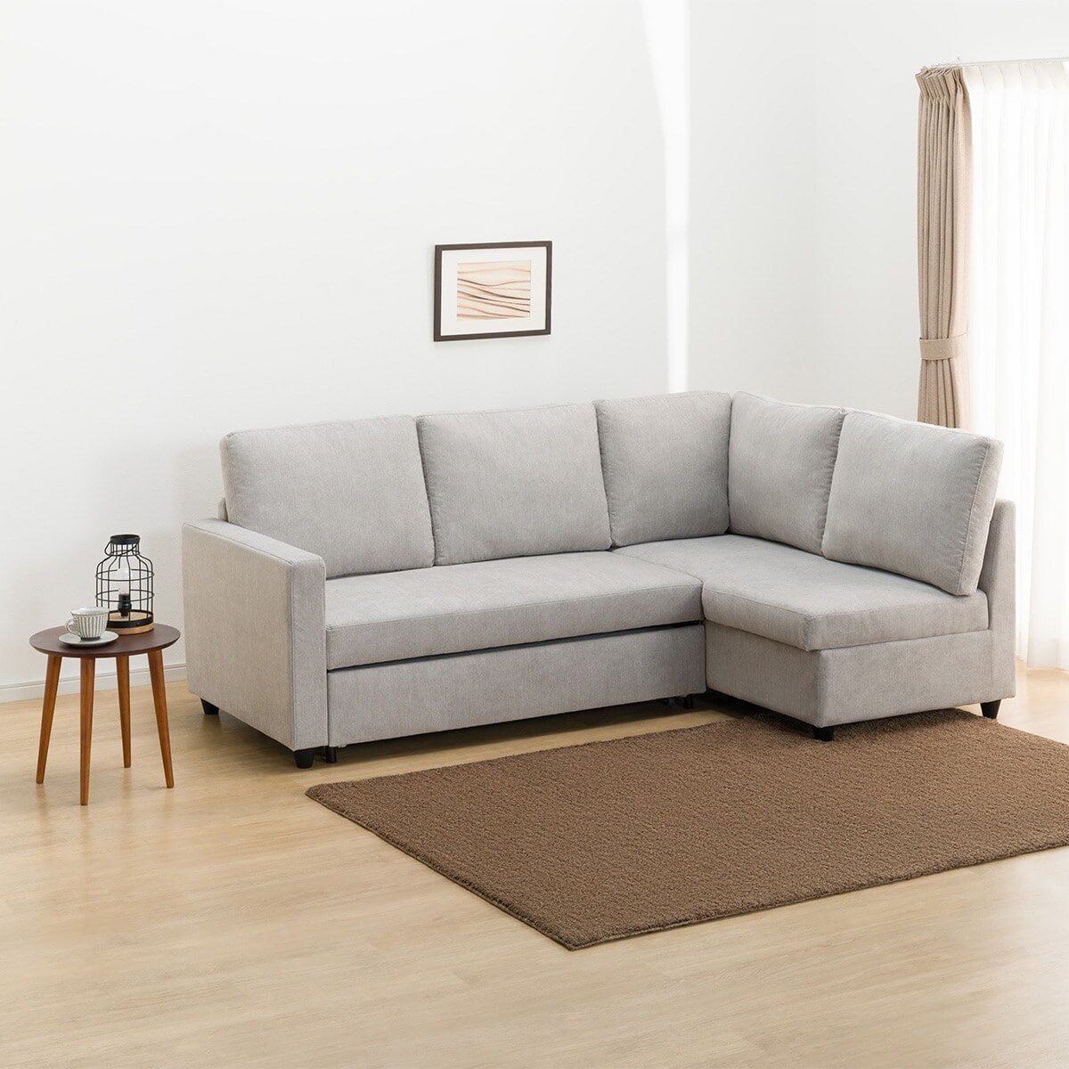 収納付きコーナーソファベッド 布張りタイプ (ノアーク2 左コーナー 撥