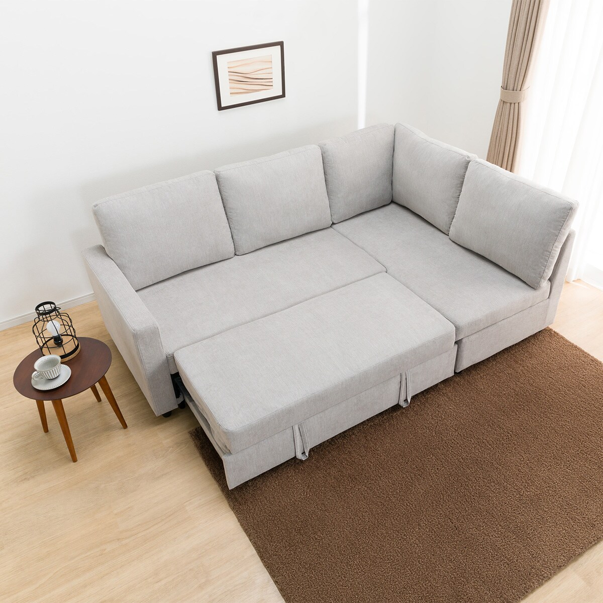 コーナーソファベッド 収納付き 布張りタイプ (ノアーク2 左コーナー