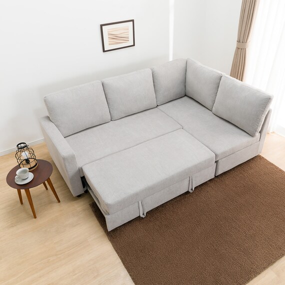 コーナーソファベッド 収納付き 布張りタイプ (ノアーク2 左コーナー 撥水加工タイプ MO) 2枚目画像