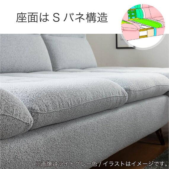 布張りカウチソファL(ヴァリ LGY)【島忠ホームズ商品】 10枚目画像