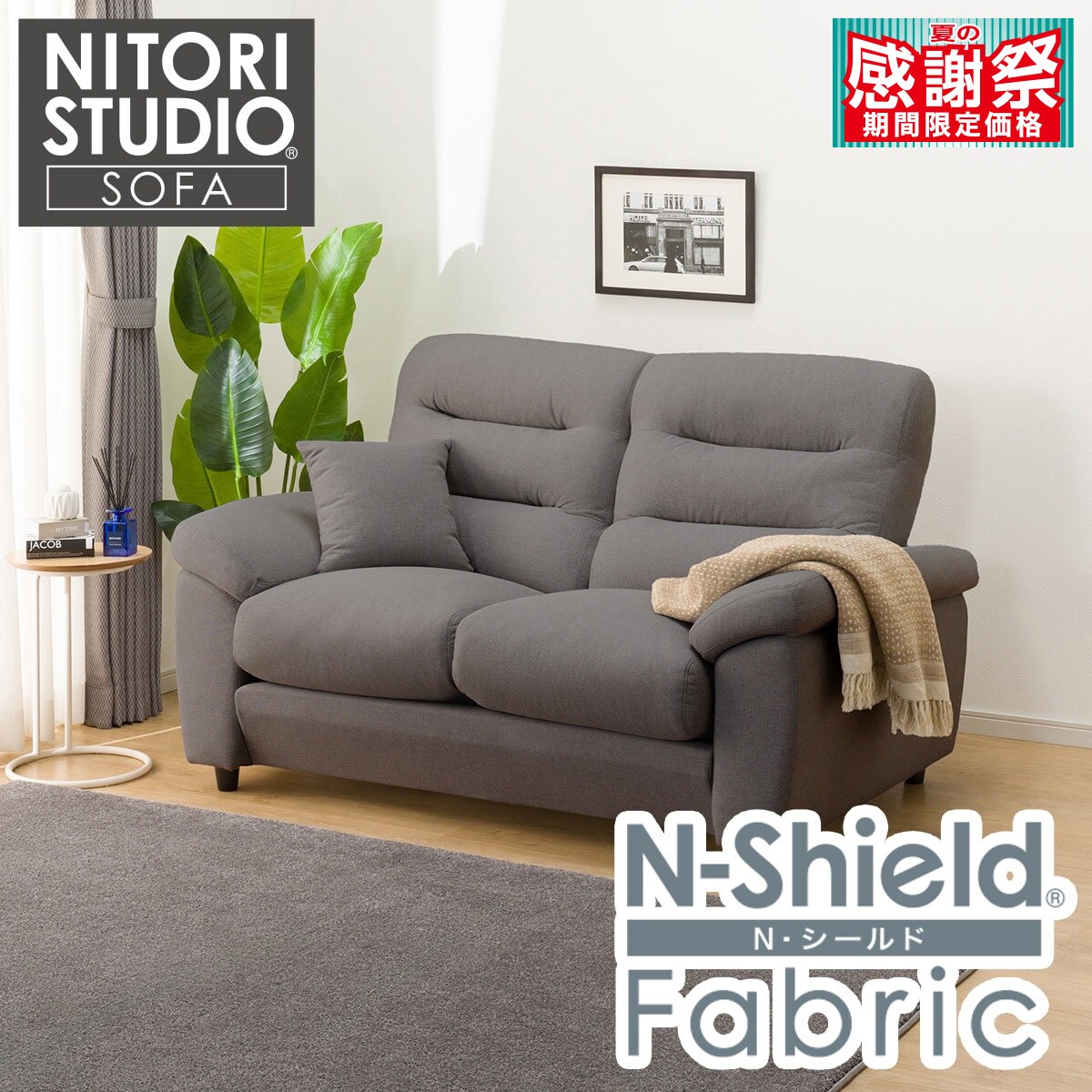 2人掛け布張りソファ(Nポケット BS12 H-HI Nシールド AQ-MGY