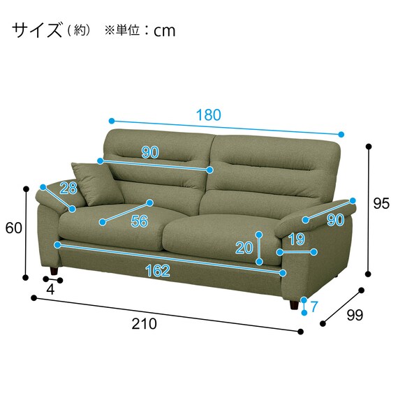 3人掛け布張りソファ(Nポケット BS12 S-HI Nシールド AQ-YGR) | ニトリ 