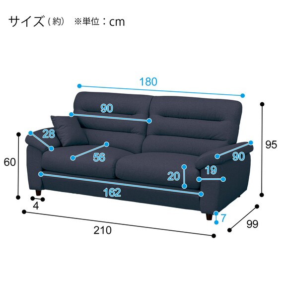 3人掛け布張りソファ(Nポケット BS12 S-HI Nシールド AQ-DBL) | ニトリ 