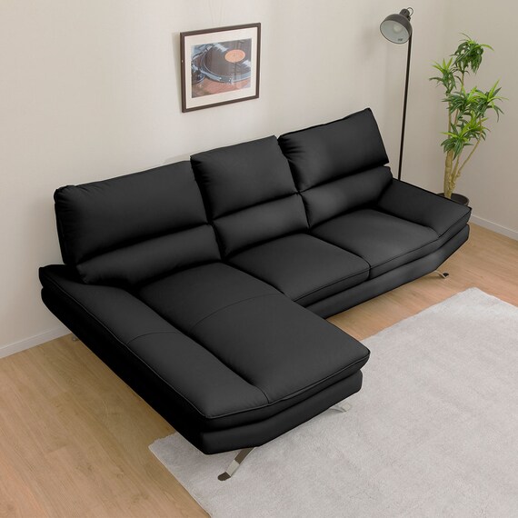 カウチソファ 本革(一部合成皮革)タイプ (FR03 右カウチ BK) 7枚目画像