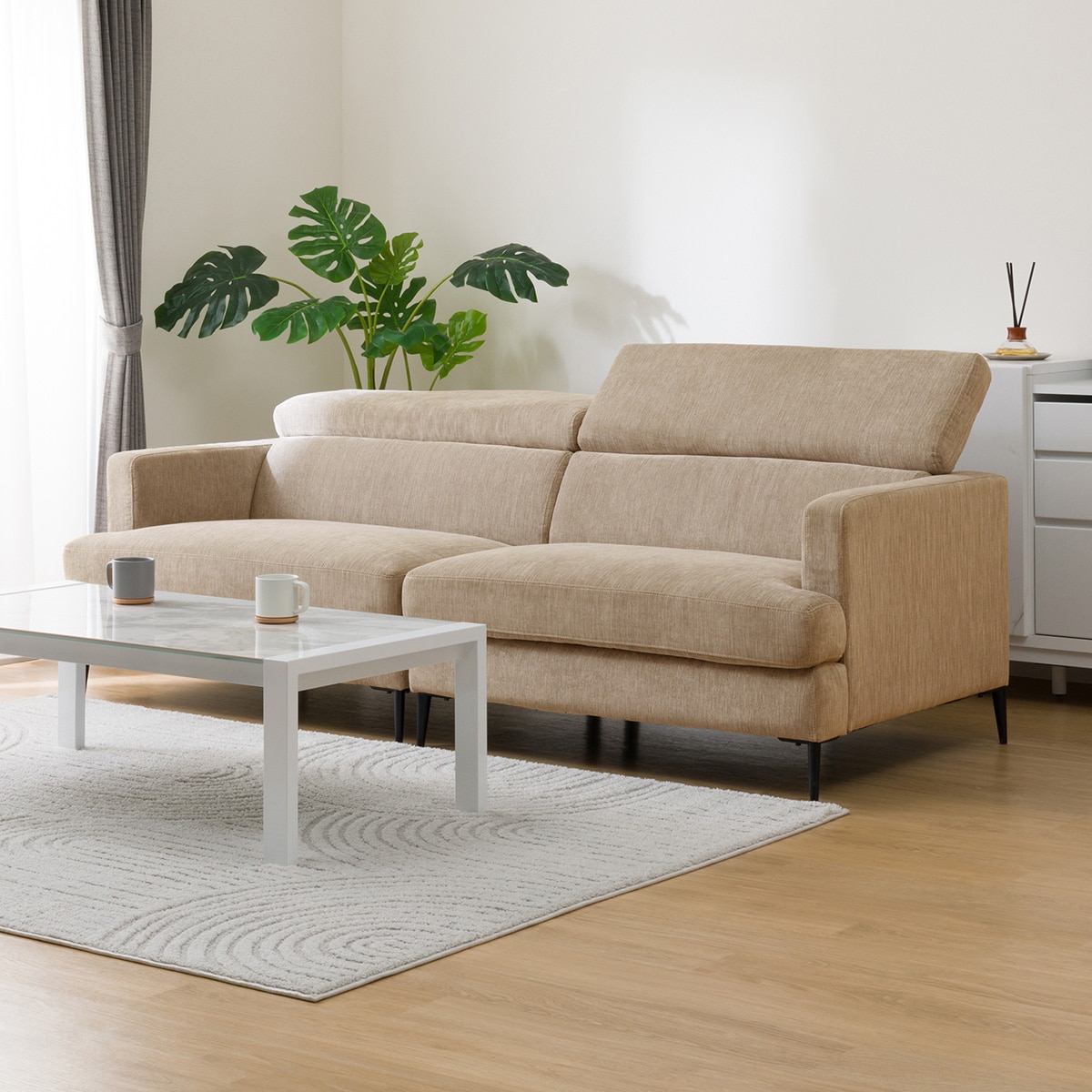 3人掛けワイドソファ 布張りタイプ (サザーラ BE) | ニトリネット