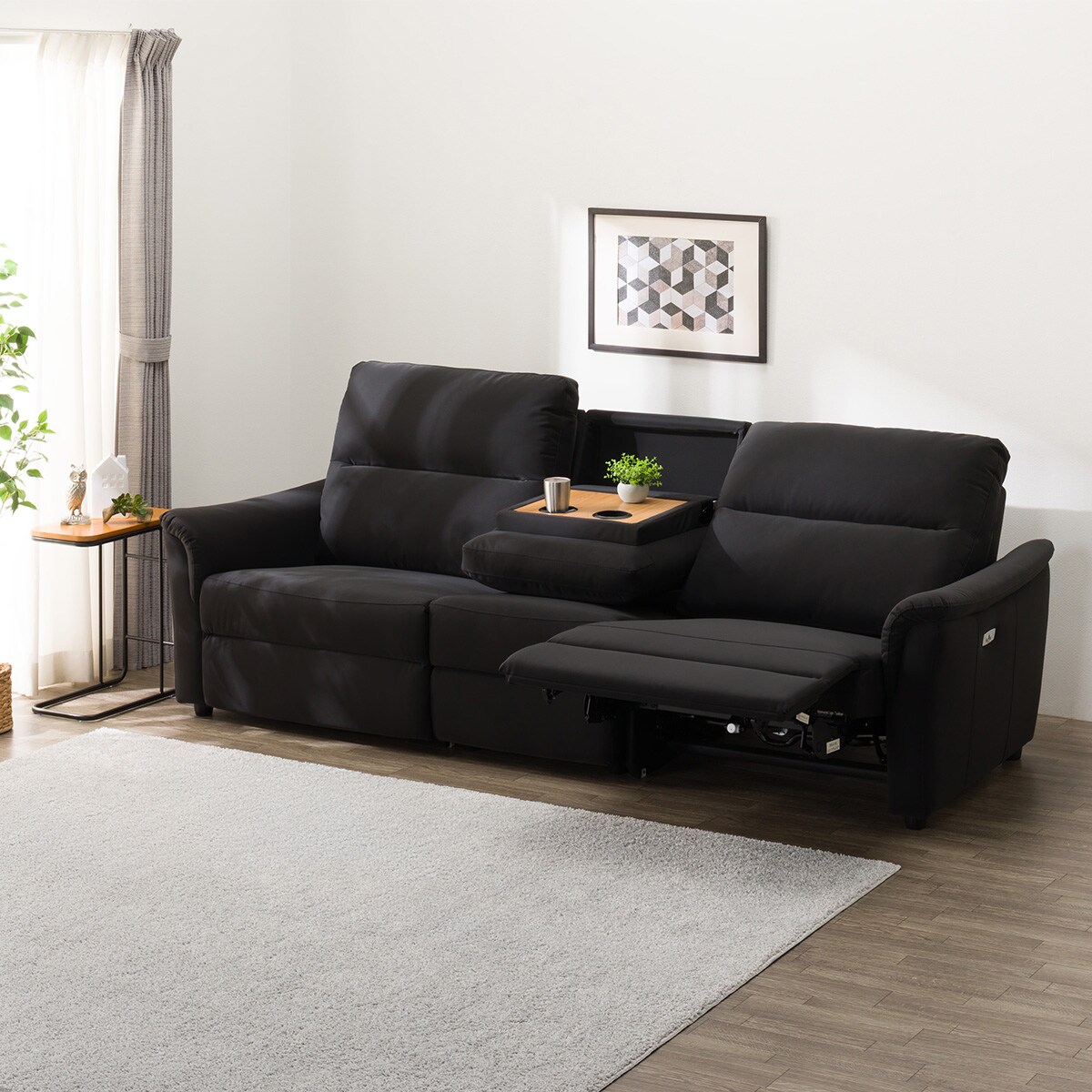 傷・汚れに強い 3人掛け電動リクライニングソファ+テーブルユニット 合