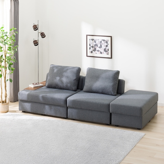 収納付きソファベッド 布張りタイプ (BX01 DGY) 1枚目画像