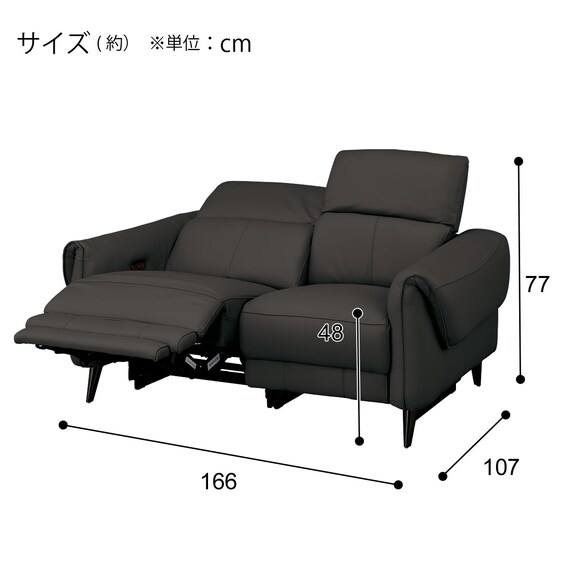 2人掛け右電動リクライニングソファ 本革(一部合成皮革)タイプ (LS04 