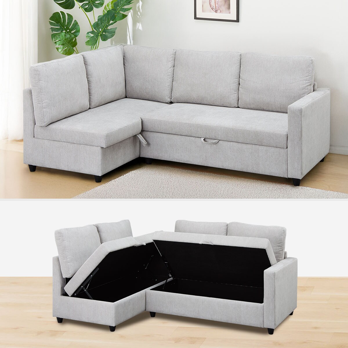 ニトリ　収納付きホワイトコーナーソファ ニトリ 布張り収納付きコーナーソファベッド(ノアーク2 LC GY