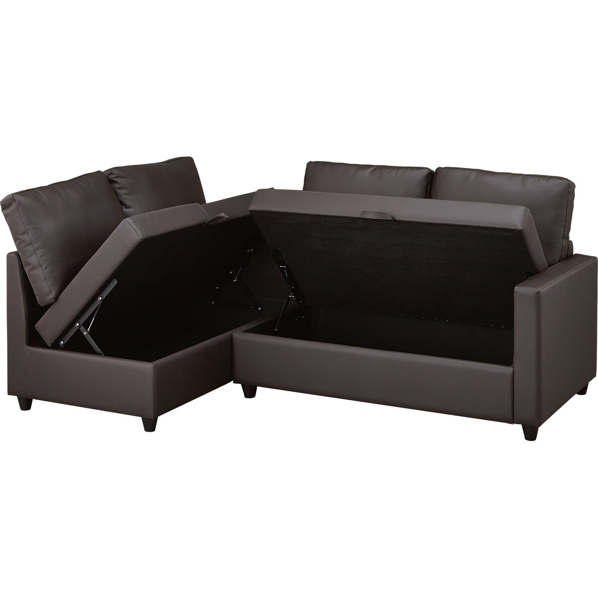 傷・汚れに強い 収納付きコーナーソファ 合皮タイプ (ノアーク2 N