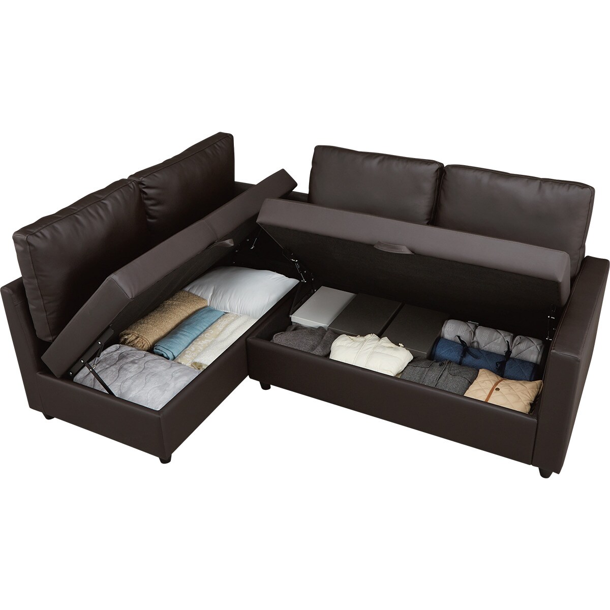 傷・汚れに強い合成皮革 収納付きコーナーソファ(ノアーク2 RC N