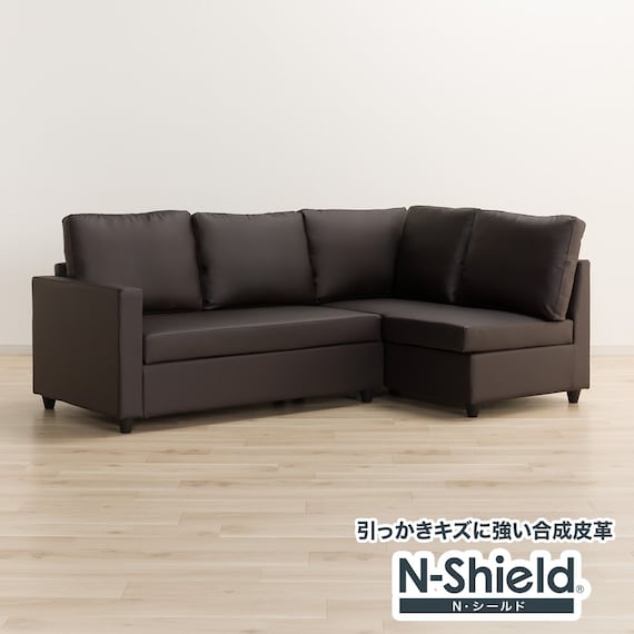 傷・汚れに強い コーナーソファ 収納付き 合皮タイプ (ノアーク2 左コーナー Nシールド DBR) 1枚目画像