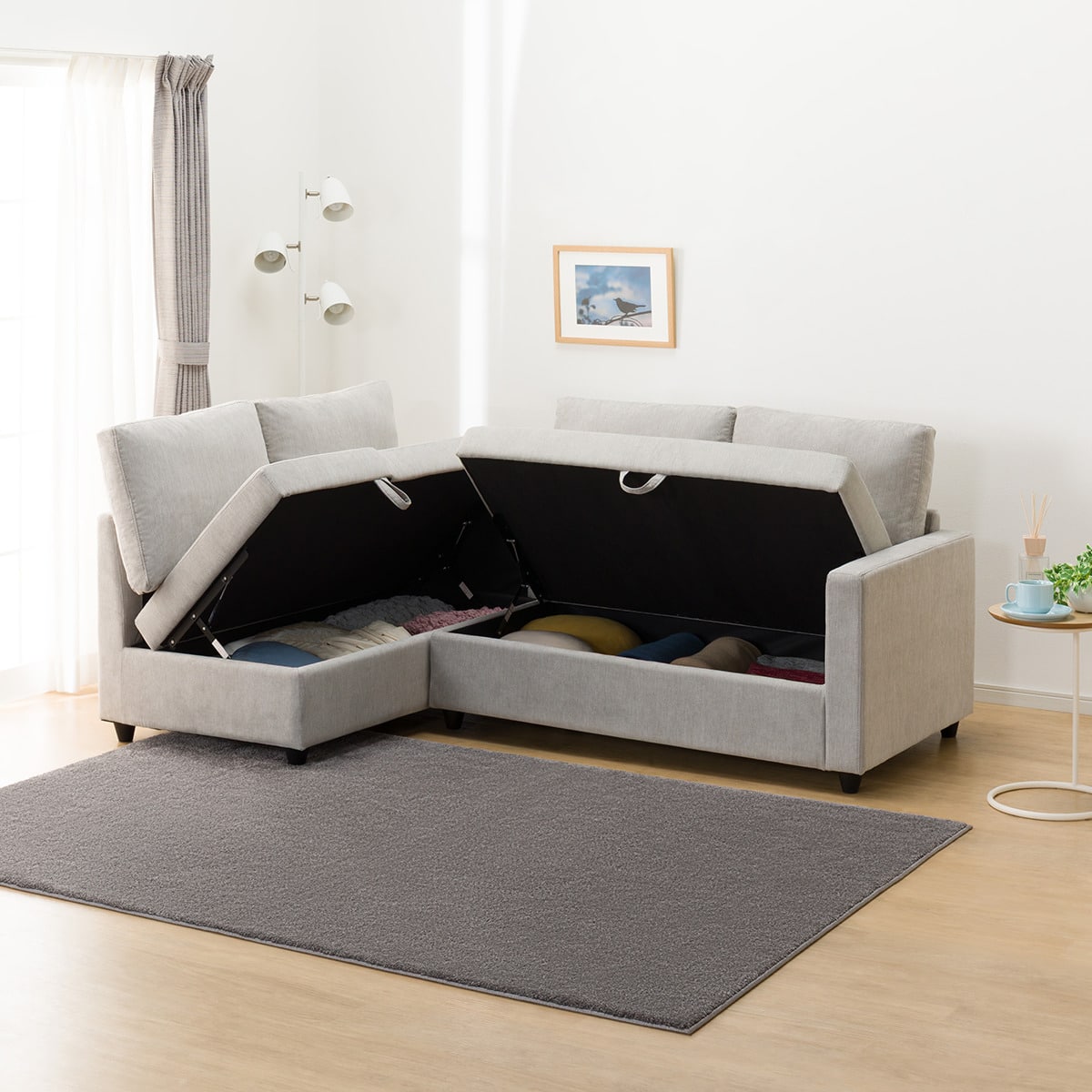 コーナーソファ 布張りタイプ (ノアーク2 右カウチ 撥水加工タイプ MO