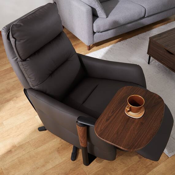 電動リクライニングパーソナルチェア + テーブルセット 本革(一部合成皮革)タイプ (LE01-2 2モーター DBR) 14枚目画像