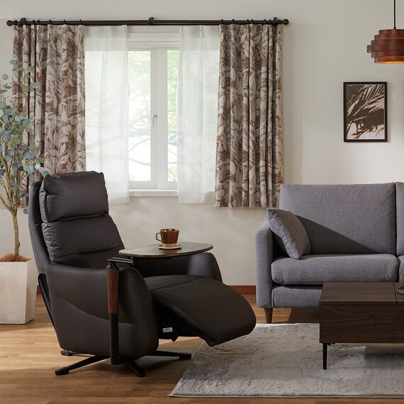 電動リクライニングパーソナルチェア + テーブルセット 本革(一部合成皮革)タイプ (LE01-2 4モーター DBR) 15枚目画像