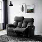 2人掛けテーブル付き電動リクライニングソファ 本革(一部合成皮革)タイプ (LE08ー2 BK) 1枚目画像