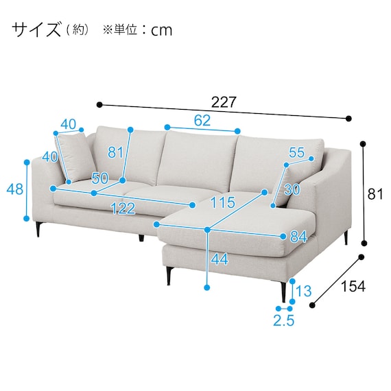 傷・汚れに強い カウチソファ 布張りタイプ (Nポケット BS15 Nシールド 左カウチ LGY) 18枚目画像