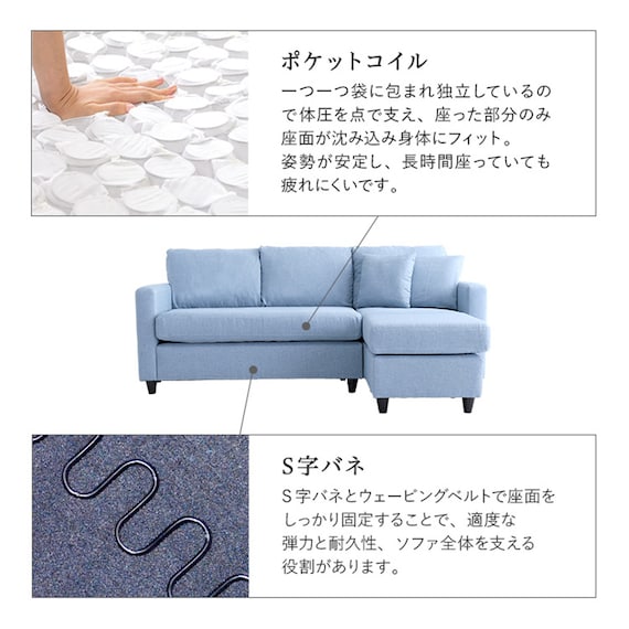 カウチソファ 布張りタイプ (HT 3P BK) 6枚目画像