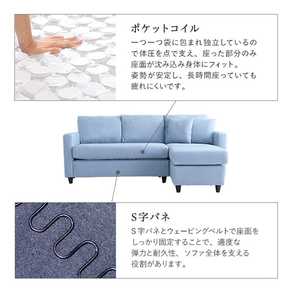 カウチソファ 布張りタイプ (HT 3P CGY) 6枚目画像