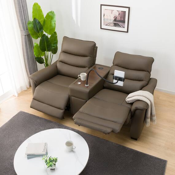 2人掛け電動リクライニングソファ 収納ユニット付き 本革(一部合成皮革)タイプ (Nビリーバ3 BR) 15枚目画像