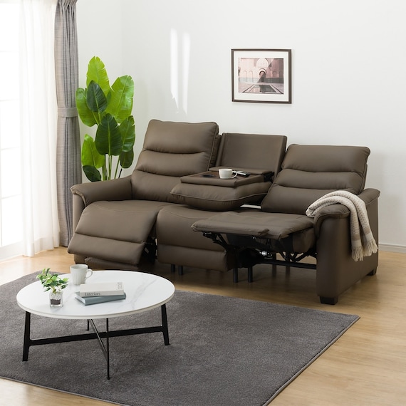 3人掛け電動リクライニングソファ テーブル付き 本革(一部合成皮革)タイプ (Nビリーバ3 ヒーター付き BR) 1枚目画像