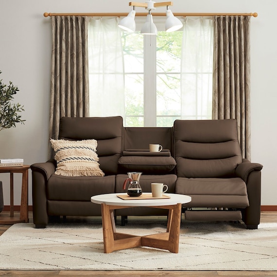 3人掛け電動リクライニングソファ テーブル付き 本革(一部合成皮革)タイプ (Nビリーバ3 ヒーター付き BR) 12枚目画像