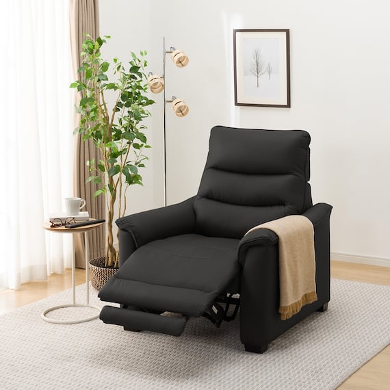 1人掛け電動リクライニングソファ 本革(一部合成皮革)タイプ (Nビリーバ3 BK) 1枚目画像