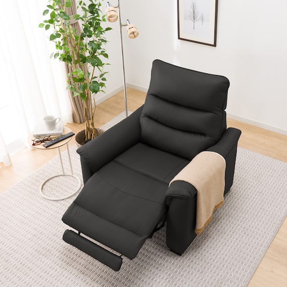 1人掛け電動リクライニングソファ 本革(一部合成皮革)タイプ (Nビリーバ3 BK) 12枚目画像