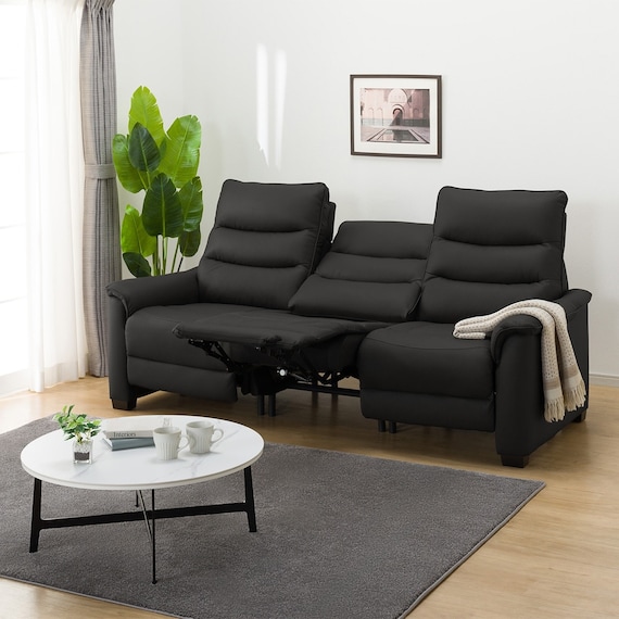 3人掛け全シート電動リクライニングソファ 本革(一部合成皮革)タイプ (Nビリーバ3 BK) 1枚目画像