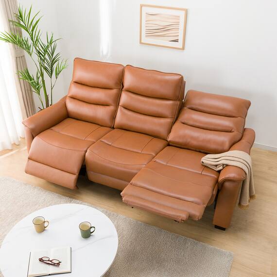 3人掛け全シート電動リクライニングソファ 厚革(一部合成皮革)タイプ (Nビリーバ3 BR) 14枚目画像