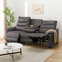 3人掛けテーブル付き電動リクライニングソファ(Nビリーバ3 厚革 DGY)