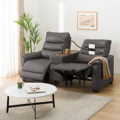 2人掛け電動テーブル付きリクライニングソファ(Nビリーバ3 厚革 収納  