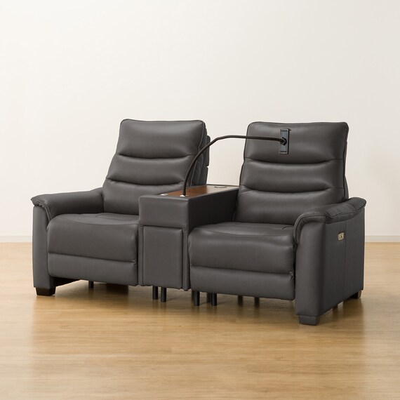 2人掛け電動リクライニングソファ テーブル付き 厚革(一部合成皮革)タイプ (Nビリーバ3 収納付き DGY) 17枚目画像